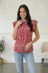 Ruby Breeze Abstract Ruffle Top