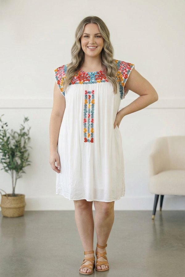 Fiesta Bloom Embroidered Dress