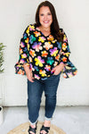 Be Bold Black Floral Hi-Lo Ruffle Sleeve Woven Top