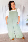 Move On Over Sage Wide Leg Suspender Overall Jumpsuit