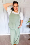 Move On Over Sage Wide Leg Suspender Overall Jumpsuit