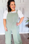 Move On Over Sage Wide Leg Suspender Overall Jumpsuit