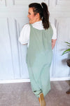 Move On Over Sage Wide Leg Suspender Overall Jumpsuit