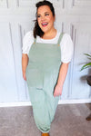 Move On Over Sage Wide Leg Suspender Overall Jumpsuit