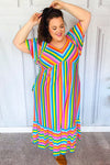 Bright Thoughts Rainbow Stripe Flutter Sleeve Fit & Flare Maxi Dress