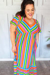 Bright Thoughts Rainbow Stripe Flutter Sleeve Fit & Flare Maxi Dress