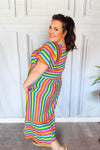 Bright Thoughts Rainbow Stripe Flutter Sleeve Fit & Flare Maxi Dress