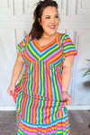 Bright Thoughts Rainbow Stripe Flutter Sleeve Fit & Flare Maxi Dress