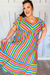 Bright Thoughts Rainbow Stripe Flutter Sleeve Fit & Flare Maxi Dress