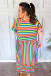 Bright Thoughts Rainbow Stripe Flutter Sleeve Fit & Flare Maxi Dress