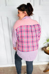 Everyday Bliss Pink & Navy Plaid Color Block Button Down Top