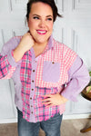 Everyday Bliss Pink & Navy Plaid Color Block Button Down Top