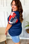 Stand-Out Navy Patriotic Patchwork Puff Sleeve Top