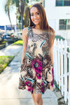 Summer Days Brown & Rose Abstract Animal Print Korean Silk Dress