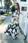 Hello Beautiful Black Puff Print Floral Elastic Short Sleeve Maxi Dress