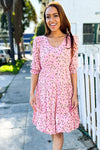 Feeling Femme Pink Ditzy Floral V Neck Tiered Lined Dress