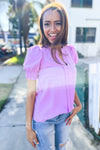 Elegant You Lilac Notched Neck Smocked Short Sleeve Blouse