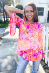 Gorgeous You Fuchsia Big Floral Bell Sleeve Knit Top