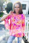 Gorgeous You Fuchsia Big Floral Bell Sleeve Knit Top