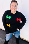 Be Merry Black Multicolor Sequin Bow Knit Sweater