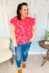 All The Frills Red & Fuchsia Floral Smocked Ruffle Sleeve Top