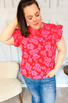 All The Frills Red & Fuchsia Floral Smocked Ruffle Sleeve Top