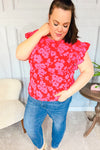 All The Frills Red & Fuchsia Floral Smocked Ruffle Sleeve Top