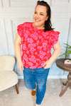 All The Frills Red & Fuchsia Floral Smocked Ruffle Sleeve Top