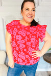 All The Frills Red & Fuchsia Floral Smocked Ruffle Sleeve Top