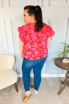 All The Frills Red & Fuchsia Floral Smocked Ruffle Sleeve Top