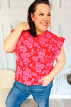 All The Frills Red & Fuchsia Floral Smocked Ruffle Sleeve Top