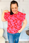 All The Frills Red & Fuchsia Floral Smocked Ruffle Sleeve Top