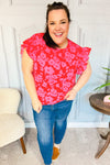 All The Frills Red & Fuchsia Floral Smocked Ruffle Sleeve Top