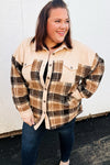 Adorable Taupe Corduroy & Plaid Sherpa Button Jacket