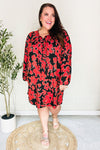 Boldly You Rust & Black Floral Print Front Tie Dress