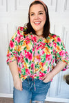 Pretty In Pink Watercolor Floral Yoke Tie Top