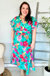 Hello Beautiful Multicolor Tropical Floral Smock Waist Tiered Midi Dress