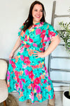 Hello Beautiful Multicolor Tropical Floral Smock Waist Tiered Midi Dress