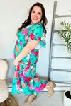 Hello Beautiful Multicolor Tropical Floral Smock Waist Tiered Midi Dress