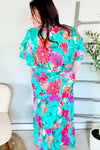 Hello Beautiful Multicolor Tropical Floral Smock Waist Tiered Midi Dress