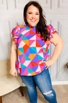 Feeling Bold Multicolor Geo Print Mock Neck Flutter Sleeve Top