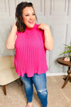 Sweet New Days Fuchsia Smocked Neck Pleated Sleeveless Top