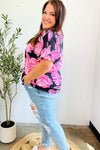 Tropical Vibes Black & Hot Pink Floral V Neck Top