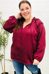 Holiday Vibes Burgundy Frill Detail Tie Neck Satin Top