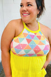 Yellow Geometric Knit Babydoll Halter Top