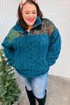 Going With You Teal Sequin & Sherpa Half Zip Pullover