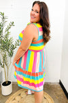 Start The Day Rainbow Stripe Shoulder Tie Tiered Dress