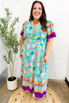 Beautiful You Mint Floral Border Print Smocked Waist Maxi Dress