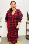 All I Want Red Plaid Elastic V Neck Tiered Maxi Dress