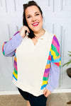 Feeling Bold Lilac Multicolor Stripe Collared V Neck Pullover